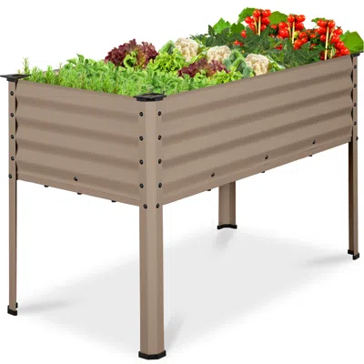Best Choice Products 48x24x30in Elevated Galvanized Metal Garden Bed W/ Corner Protectors - Taupe