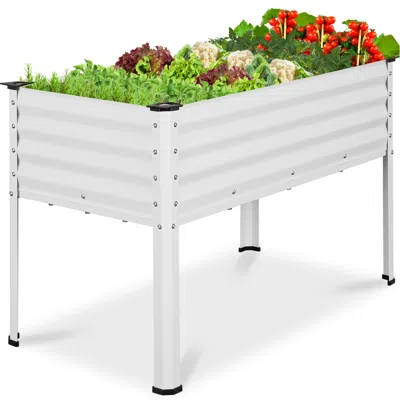 Best Choice Products 48x24x30in Elevated Galvanized Metal Garden Bed W/ Corner Protectors - White