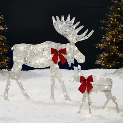 Best Choice Products 4ft 2-piece Lighted 2d Christmas Moose Set Outdoor Décor W/ 125 Led Lights, Stakes In Neutral