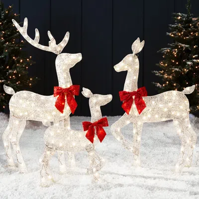 Best Choice Products 4ft 3-piece Lighted 2d Christmas Deer Set Outdoor Yard Decoration W/ 175 Led Lights, Stakes In Red