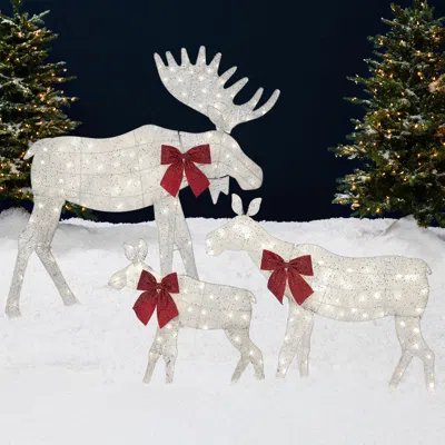 Best Choice Products 4ft 3-piece Lighted 2d Christmas Moose Set Outdoor Décor W/ 195 Led Lights, Stakes In Orange