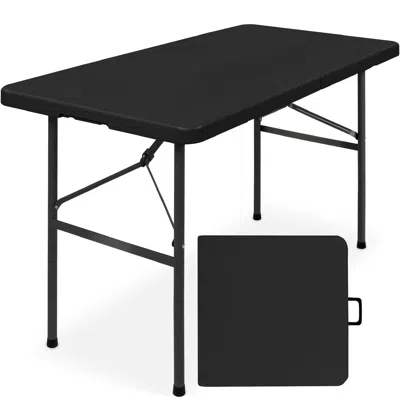 Best Choice Products 4ft Plastic Folding Table, Indoor Outdoor Heavy Duty Portable W/ Handle, Lock For Picnic In Black