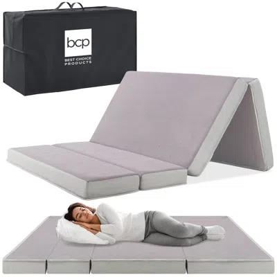 Best Choice Products 4in Thick Folding Portable Gray Mattress Topper W/ Carry Case, Washable Cover In Pattern
