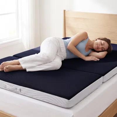 Best Choice Products 4in Thick Folding Portable Midnight Blue Mattress Topper W/ Carry Case, Washable Cover