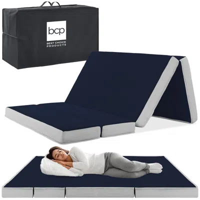 Best Choice Products 4in Thick Folding Portable Midnight Blue Mattress Topper W/ Carry Case, Washable Cover In Gray