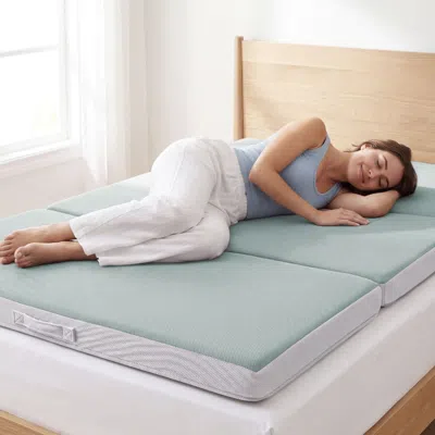 Best Choice Products 4in Thick Folding Portable Seafoam Mattress Topper W/ Carry Case, Washable Cover In Green