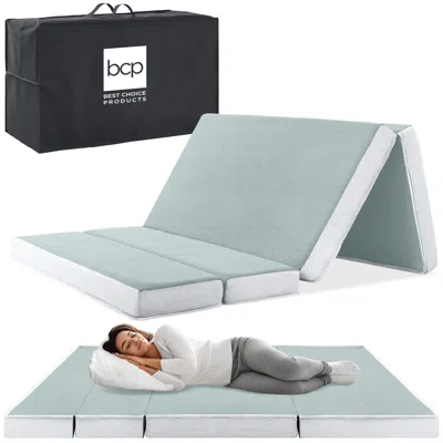 Best Choice Products 4in Thick Folding Portable Seafoam Mattress Topper W/ Carry Case, Washable Cover In Black