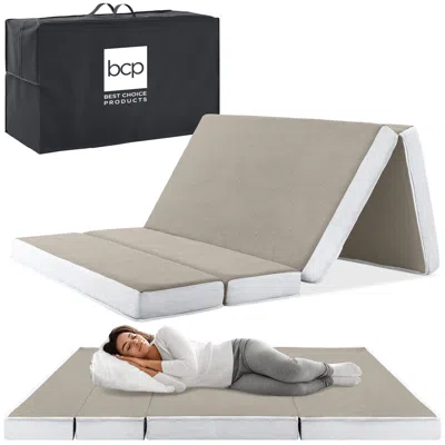 Best Choice Products 4in Thick Folding Portable Taupe Mattress Topper W/ Carry Case, Washable Cover In Metallic