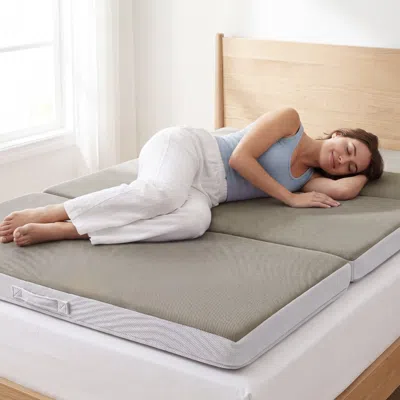 Best Choice Products 4in Thick Folding Portable Taupe Mattress Topper W/ Carry Case, Washable Cover In Gray