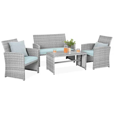 Best Choice Products 4-piece Outdoor Wicker Patio Conversation Furniture Set W/ Table, Cushions In Gray