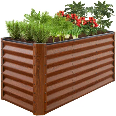 Best Choice Products 4x2x2ft Outdoor Metal Raised Garden Bed, Planter Box For Vegetables, Flowers, Herbs In Pattern