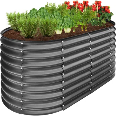 Best Choice Products 4x2x2ft Outdoor Raised Metal Oval Garden Bed, Planter Box For Vegetables, Flowers - Charcoal In Gray