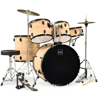 Best Choice Products 5-piece Beginner Drum Set W/ Snare, Bass, Toms, Cymbal, Hi-hat, Sticks, Drum Pedal - Natural