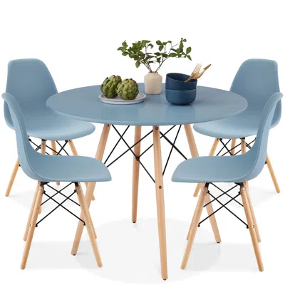 Best Choice Products 5-piece Compact Mid-century Modern Dining Set W/ 4 Chairs, Wooden Legs In Blue