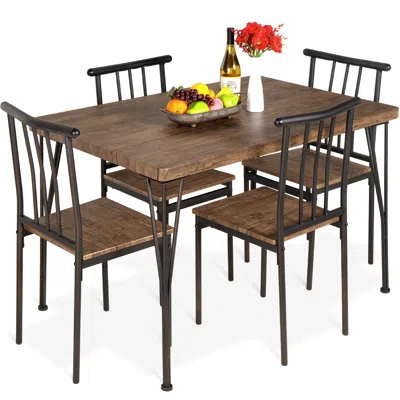 Best Choice Products 5-piece Indoor Modern Metal Wood Rectangular Dining Table Furniture Set W/ 4 Chairs In Gray