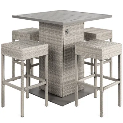 Best Choice Products 5-piece Patio Wicker Bar Set W/ Built-in Bottle Opener, Hidden Storage Shelf, 4 Stools In Gray