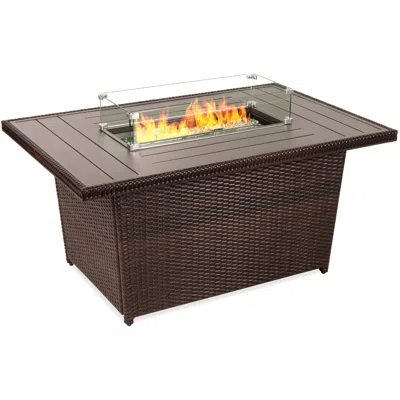 Best Choice Products 52in Wicker Propane Gas Fire Pit Table 50,000 Btu W/ Glass Wind Guard, Tank Holder, Cover In Blue