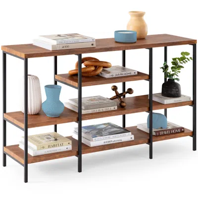 Best Choice Products 55in Industrial 4-tier Console Table W/ Tall Shelves, Metal Frame In Brown