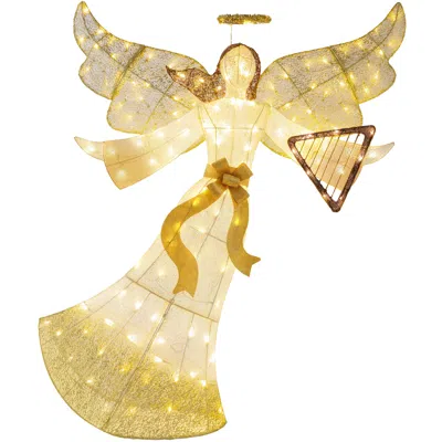 Best Choice Products 5ft Lighted Outdoor Angel Christmas Decoration For Lawn W/ 140 Led Lights, Harp, Bow, Ground Stakes In Gray