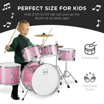 Best Choice Products 5-piece Kids Beginner Junior Drum Set, Percussion Instrument Starter Kit W/ Stool