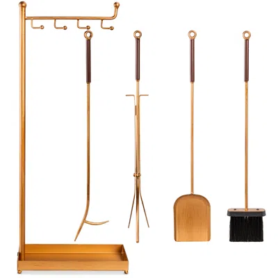 Best Choice Products 5-piece Modern Contemporary Indoor Outdoor Antique Fireplace Tool Set W/ Ergonomic Handles In Brown