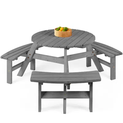 Best Choice Products 6-person Circular Outdoor Wooden Picnic Table W/ 3 Built-in Benches, Umbrella Hole