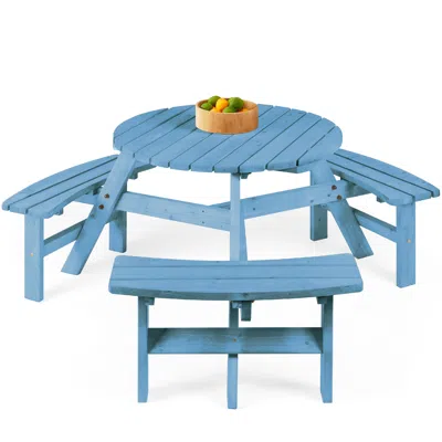 Best Choice Products 6-person Circular Outdoor Wooden Picnic Table W/ 3 Built-in Benches, Umbrella Hole