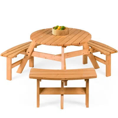Best Choice Products 6-person Circular Outdoor Wooden Picnic Table W/ 3 Built-in Benches, Umbrella Hole In Orange