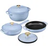 Best Choice Products 6-piece Enameled Cast Iron Cookware Set, 6qt Dutch Oven W/ Lid, 2qt Skillet W/ Lid, Grill Pan, Grill In Blue