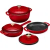 Best Choice Products 6-piece Enameled Cast Iron Cookware Set, 6qt Dutch Oven W/ Lid, 2qt Skillet W/ Lid, Grill Pan, Grill In Burgundy