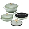 Best Choice Products 6-piece Enameled Cast Iron Cookware Set, 6qt Dutch Oven W/ Lid, 2qt Skillet W/ Lid, Grill Pan, Grill In Green