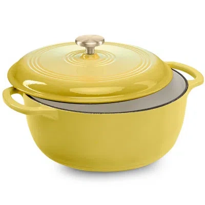 Best Choice Products 6 Quart Cast-iron Dutch Oven, Heavy-duty Kitchenware W/ Enamel, Side Handles - Lemon Meringue In Yellow