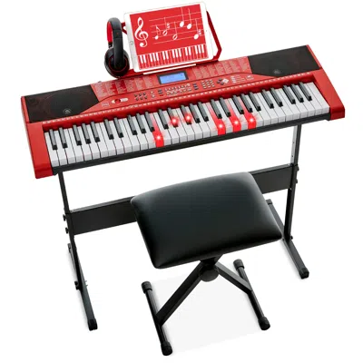 Best Choice Products 61-key Beginners Complete Electronic Keyboard Piano Set W/ Lcd Screen, Lighted Keys In Orange