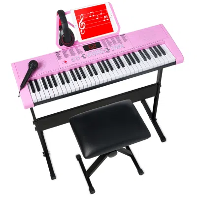 Best Choice Products 61-key Beginners Electronic Keyboard Piano Set W/ Led, 3 Teaching Modes, H-stand, Stool In Gray