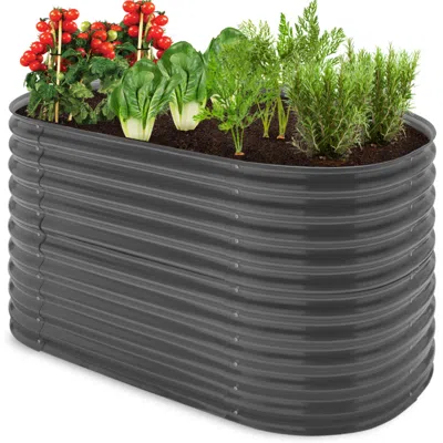 Best Choice Products 63in Oval Metal Raised Garden Bed, Customizable Outdoor Planter For Gardening, Plants In Gray