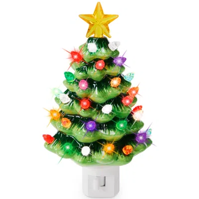 Best Choice Products 6.7in Ceramic Christmas Tree Nightlight Plug In Hand Painted Holiday Night Lamp In Multi