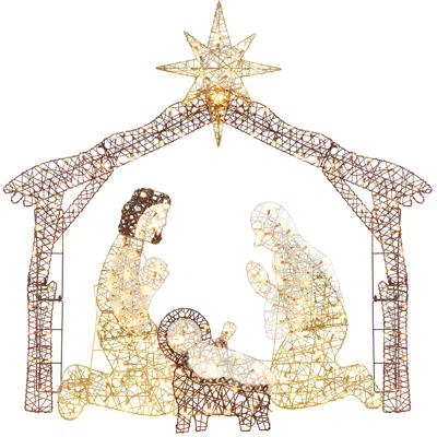 Best Choice Products 6ft Lighted Outdoor Nativity Scene, Yard Decoration W/ 190 Led Lights, Stakes, Zip Ties In Gray