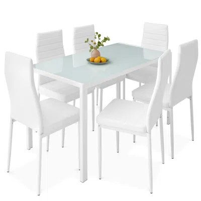 Best Choice Products 7-piece Kitchen Dining Table Set W/ Glass Tabletop, 6 Faux Leather Chairs In White