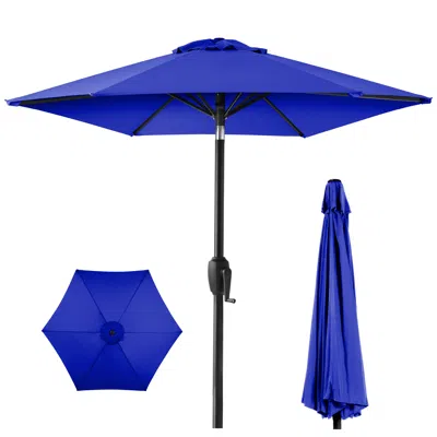 Best Choice Products 7.5ft Heavy-duty Outdoor Market Patio Umbrella W/ Push Button Tilt, Easy Crank In Blue