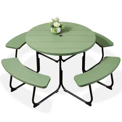 Best Choice Products 8-person Circular Outdoor Picnic Table W/ 4 Benches, Umbrella Hole, 2000lb Capacity