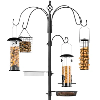 Best Choice Products 89in 6-hook Bird Feeding Station, Steel Multi-feeder Stand W/ 4 Feeders, Tray, Bird Bath In Black