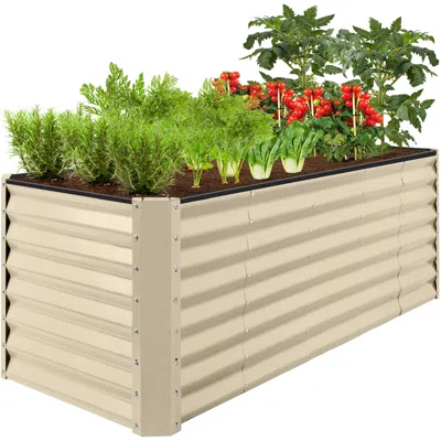 Best Choice Products 8x2x2ft Raised Metal Outdoor Garden Bed, Planter Box For Flowers, Vegetables, Herbs - Beige