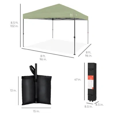 Best Choice Products 8x8ft Easy Setup Pop Up Canopy W/ 1-button Setup, Wheeled Case, 4 Weight Bags - Pink/white In Sage Green,black