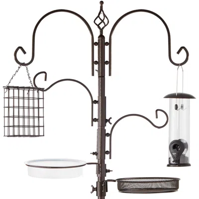 Best Choice Products 91in 4-hook Bird Feeding Station, Steel Multi-feeder Stand W/ 2 Feeders, Tray, Bird Bath In Gray