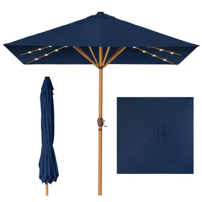 Best Choice Products 9ft Deep Square Solar Led Lighted Patio Umbrella W/ Faux Wood Texture, Uv-resistant In Green