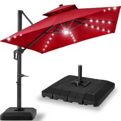 Best Choice Products 9x12ft 2-tier Square Outdoor Solar Led Cantilever Umbrella W/ 360-rotating Base -