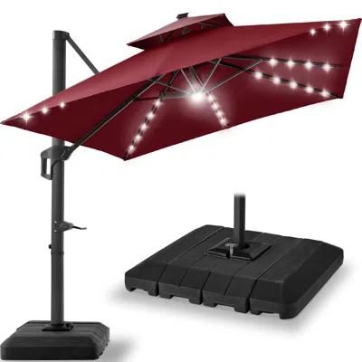 Best Choice Products 9x12ft 2-tier Square Outdoor Solar Led Cantilever Umbrella W/ 360-rotating Base -