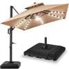 Best Choice Products 9x12ft 2-tier Square Outdoor Solar Led Cantilever Umbrella W/ 360-rotating Base Tan In Neutral