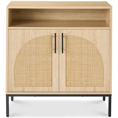 Best Choice Products Arched 2-door Rattan Cabinet, Sideboard, Buffet, W/ Cord Cutout, Adjustable Storage Shelf