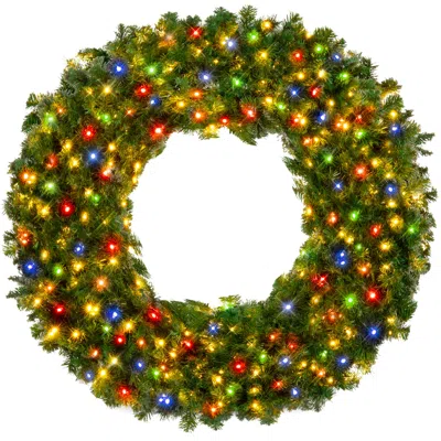 Best Choice Products Artificial Pre-lit Fir Christmas Wreath Decoration W/ Multicolor Lights, Tips In Orange